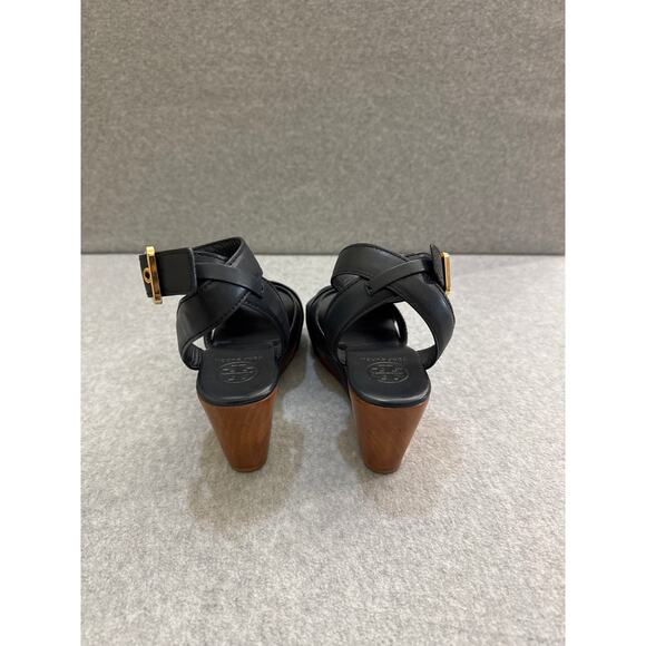 New Tory Burch Almita Wedge Sandals – Black Leather – Size 6.5 - Picture 9 of 9